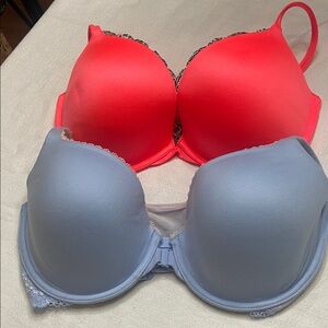 Victoria's Secret Coral and Light Blue Bras